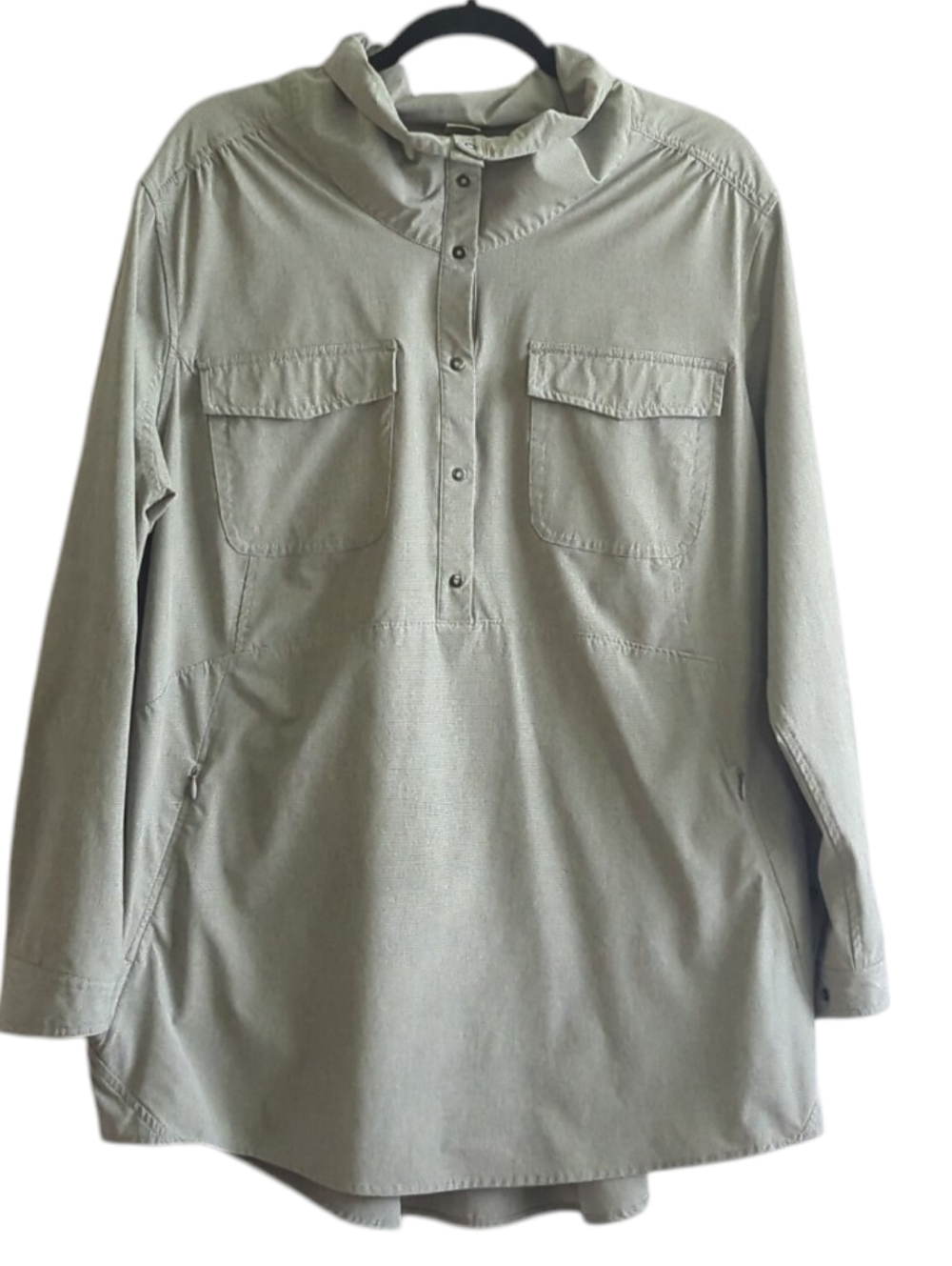 Duluth Trading Gray Stripe 1/4 Snap Long Sleeve Shacket With Zip Pockets Size 1X